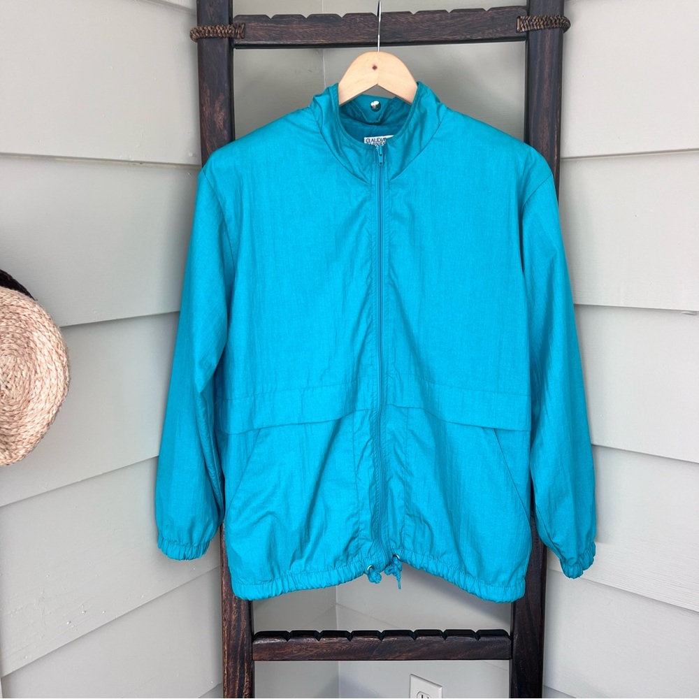 VTG Claudia Barnes Sport Windbreaker Womens Small Zip Up Jacket Turquoise 80s